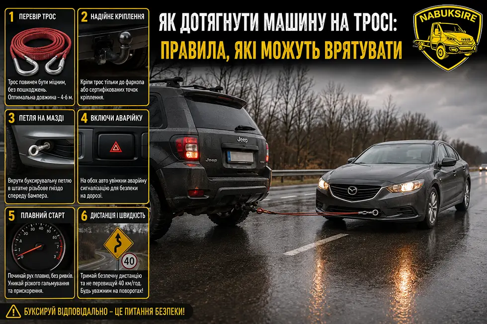 Как дотащить машину на тросе: правила и когда нужен эвакуатор