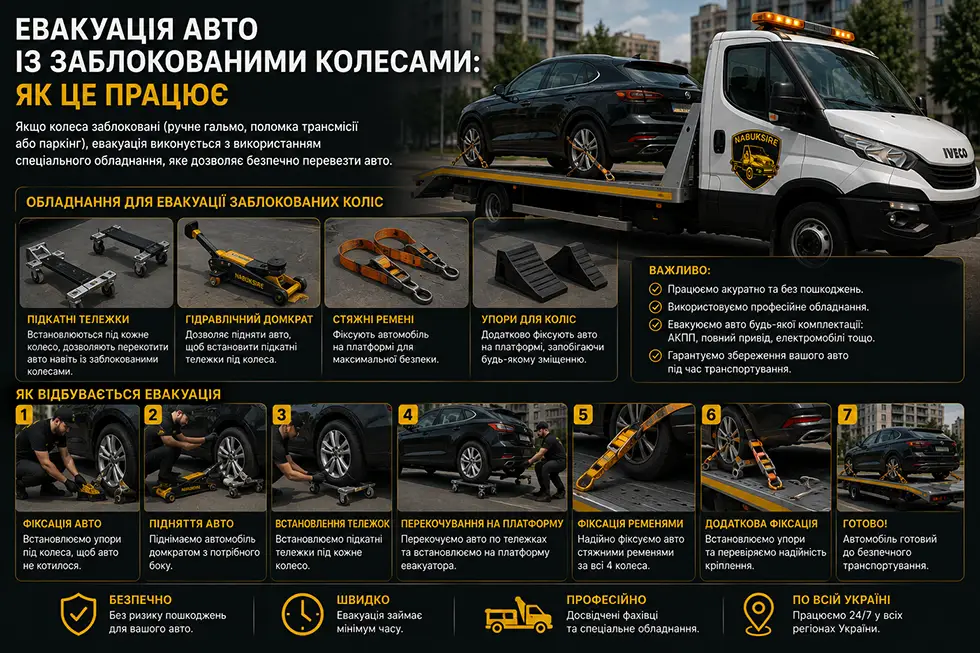 Евакуація авто із заблокованими колесами: як це працює