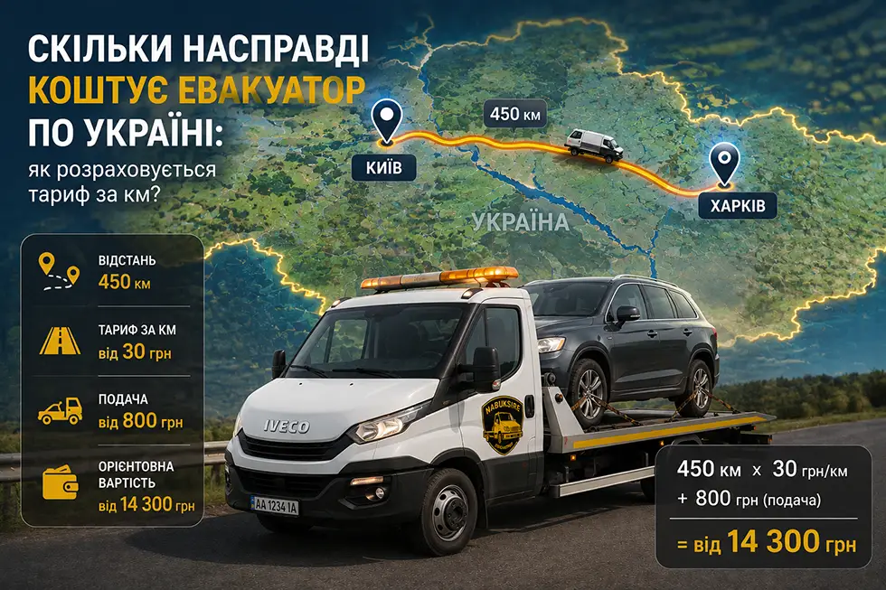 Сколько стоит эвакуатор в Украине: тариф за километр и примеры цен 