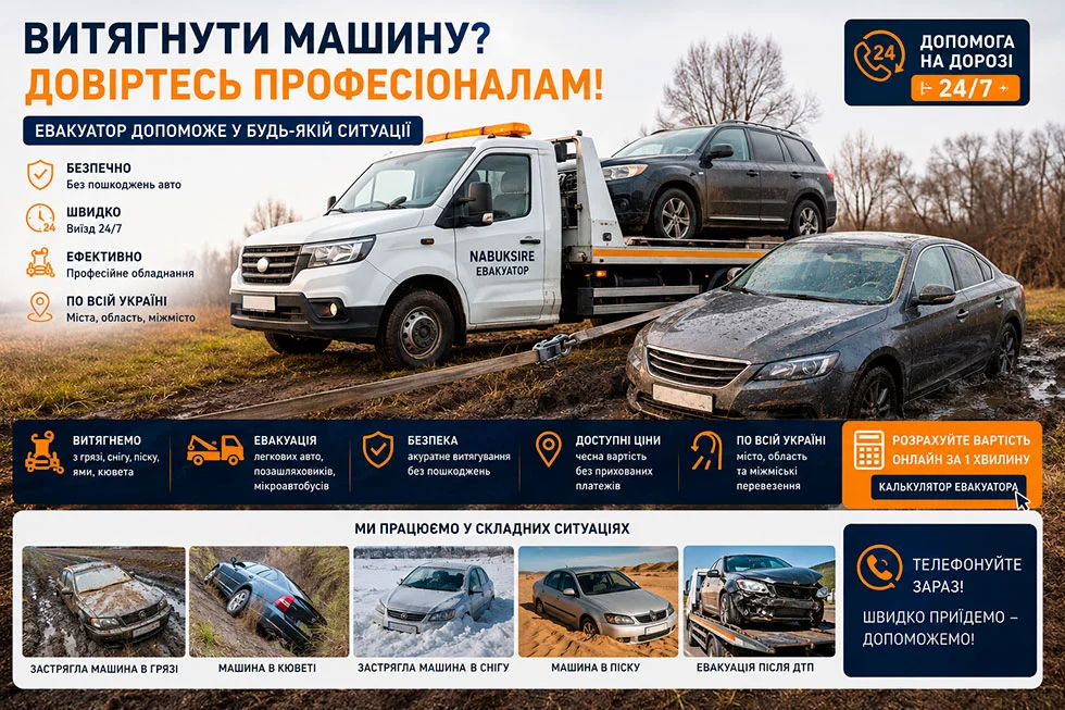 Як безпечно витягнути машину з бруду, снігу чи кювету – коли потрібний евакуатор